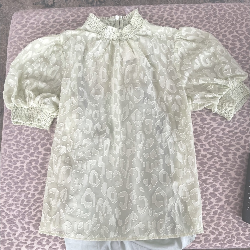 BNWT Jealous Tomato Mint leopard detail puffsleeve